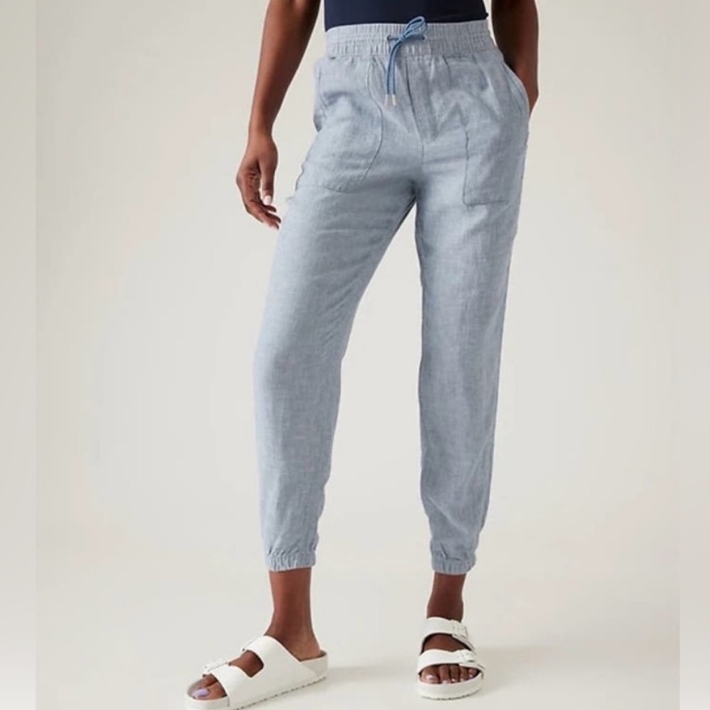 Athleta‎ 100% Linen Retreat Chambray Jogger Pants- Size 2